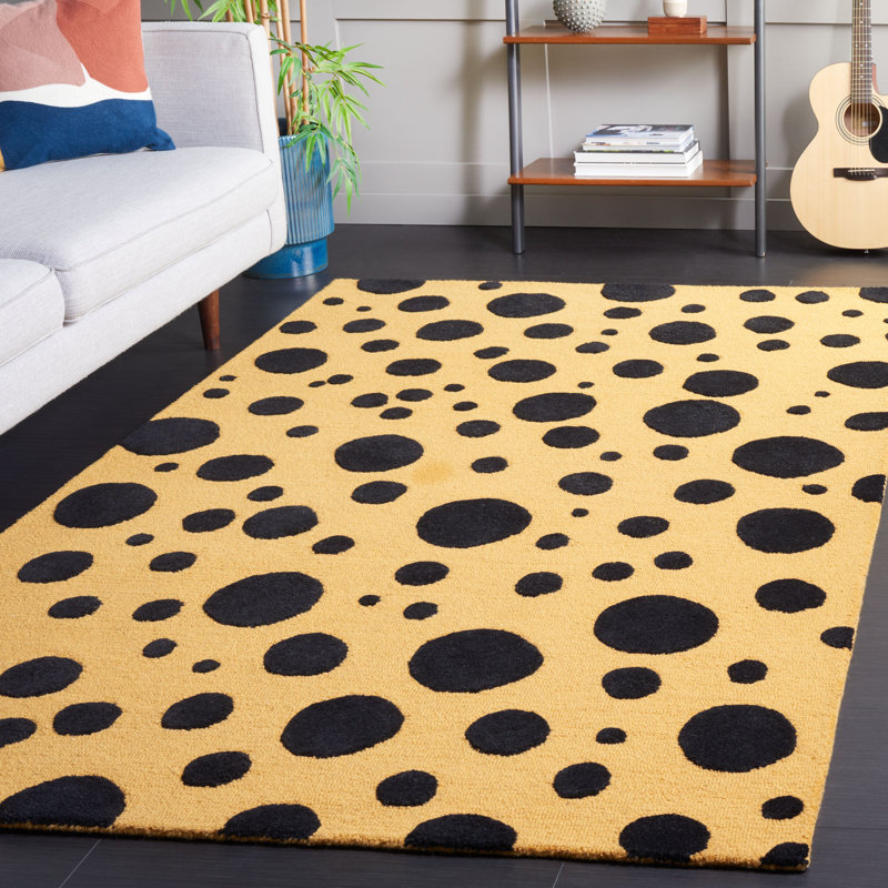 Jennabelle Hand Tufted Wool/Cotton Performance Geometric Rug in Gold/Black, Rectangle 5' x 8'