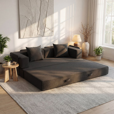 83“ Foldable Sleeper Sofa Bed – Convertible Mattress Couch With 2 Removable Pillows