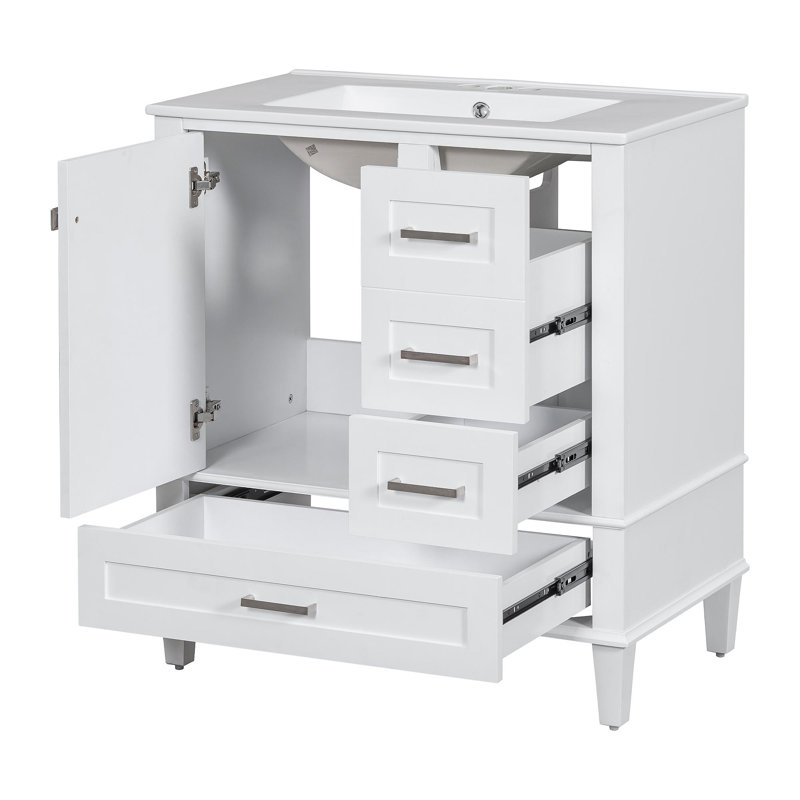 Ensemble de meuble-lavabo moderne avec ensemble lavabo 30 po, meuble-lavabo moderne avec porte à fermeture douce et 3 tiroirs, structure en bois massif (blanc)