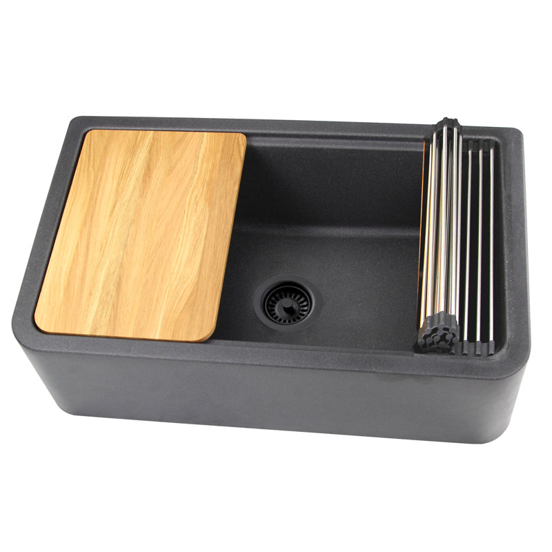 Rockport 32.75'' L Farmhouse / Apron Single Bowl Granite Kitchen Sink, Black