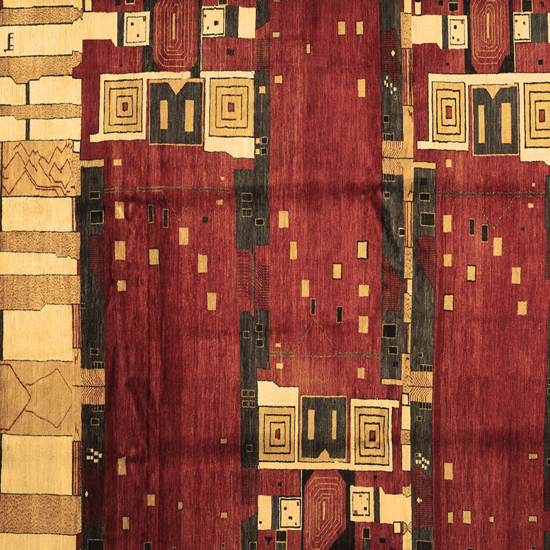 Tapis oriental tissé à la machine Planell en beige / rouge / vert, Carré 4 pi