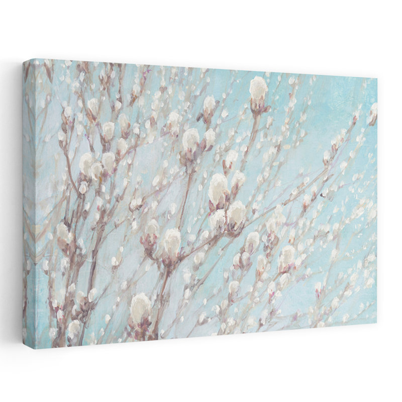 Early Spring - Blue Branches Florals Flowers Art, 16" H x 24" W