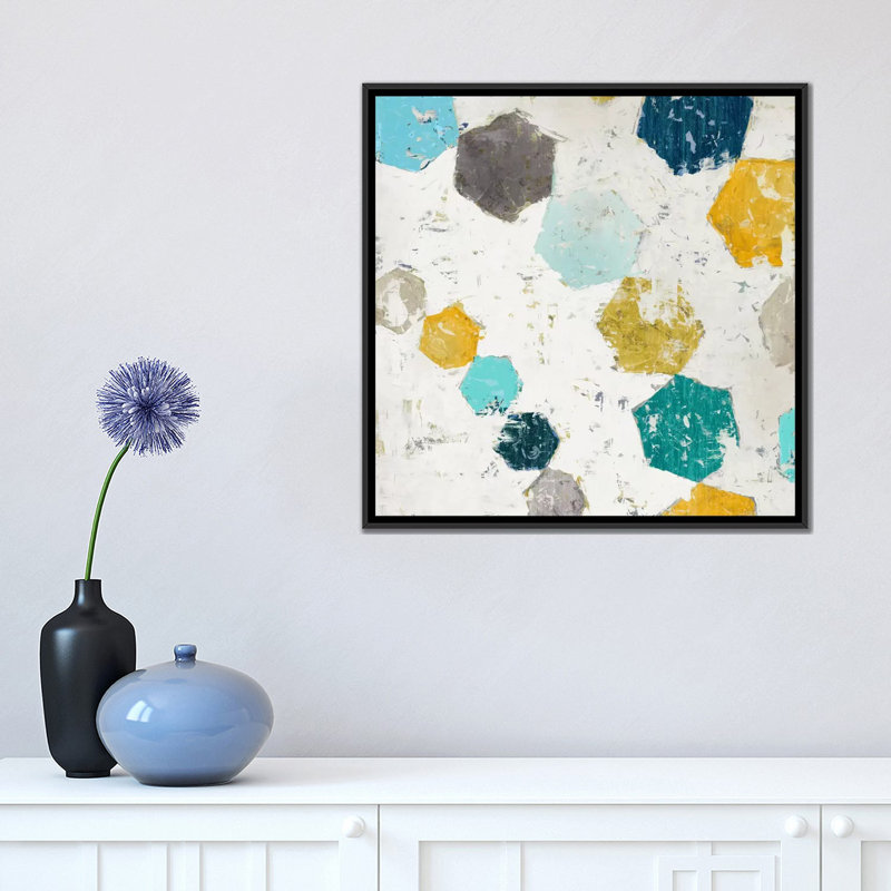 « hexagone ii », impression sur toile, H 37 po x l 37 po x P 1,5 po, Toile avec cadre noir, Pas de tapis