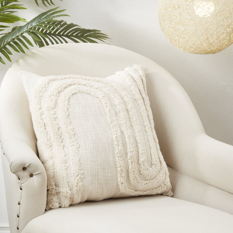 Beige Tufted Down Filled 20" Throw Pillow