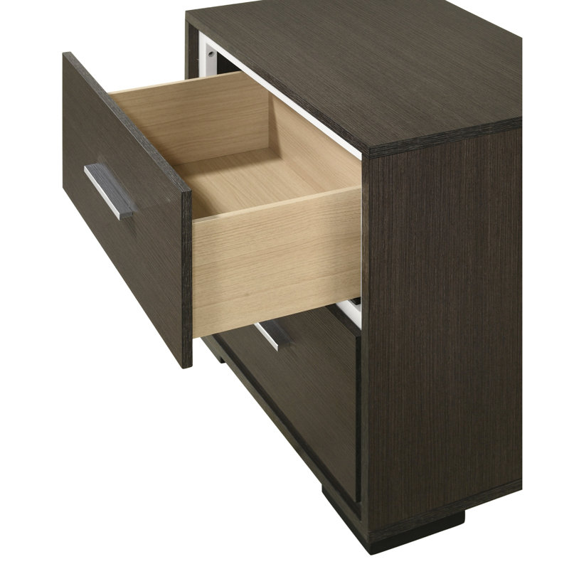 Table de chevet moderne avec 2 tiroirs, finition rustique grise, 2 en rustique