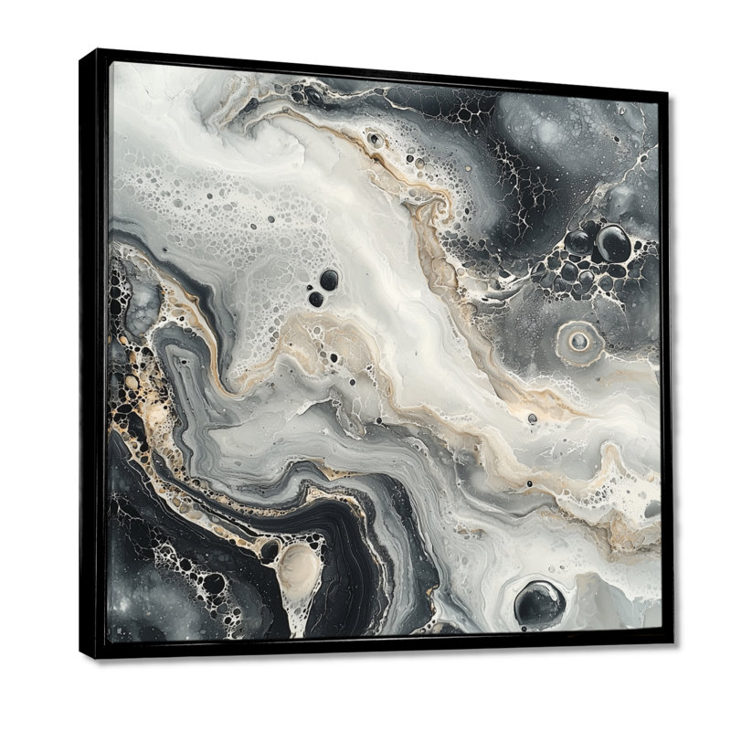 Norietta, art moderne sur toile en marbre abstrait, H 16 po x l 16 po, Impression encadrée flottante, Noir