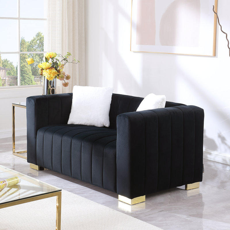Canapé Chesterfield A Modern Channel, H 27,56 po x l 62,6 po x P 33,86 po, 2, Noir