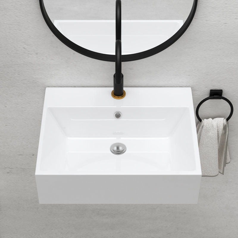 Lavabo de salle de bain blanc de 21 x 16,5 pouces, lavabo rectangulaire au-dessus du comptoir, lavabo suspendu en céramique de porcelaine, lavabo d'art, meuble-lavabo pour meuble-lavabo