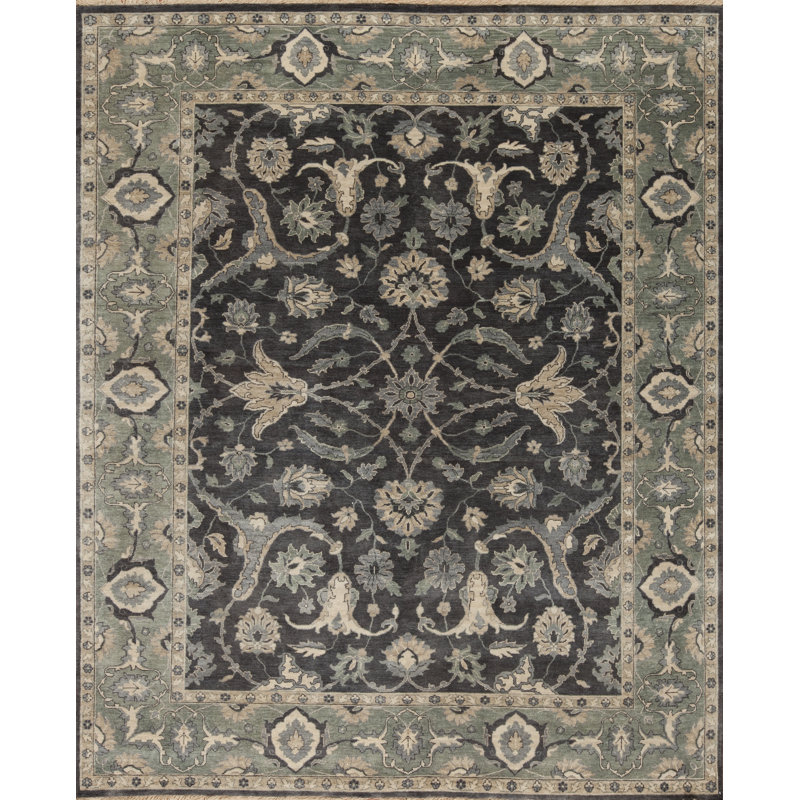 Treasures Wool Oriental Area Rug in Gray, Rectangle 9' x 12'