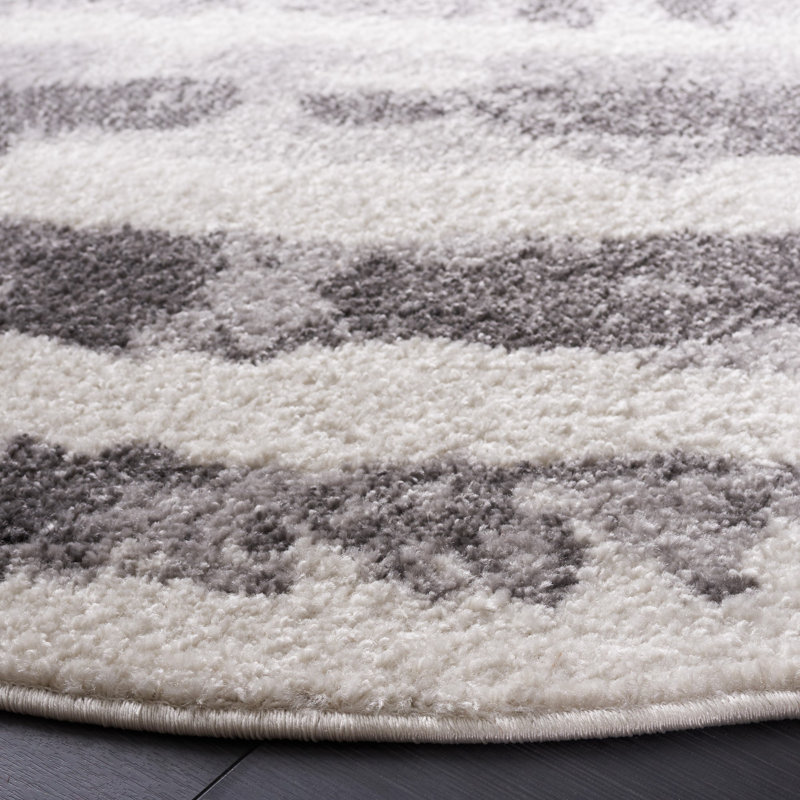 Tapis rayé ivoire / gris anthracite Bethlyn, Rond 4 pi