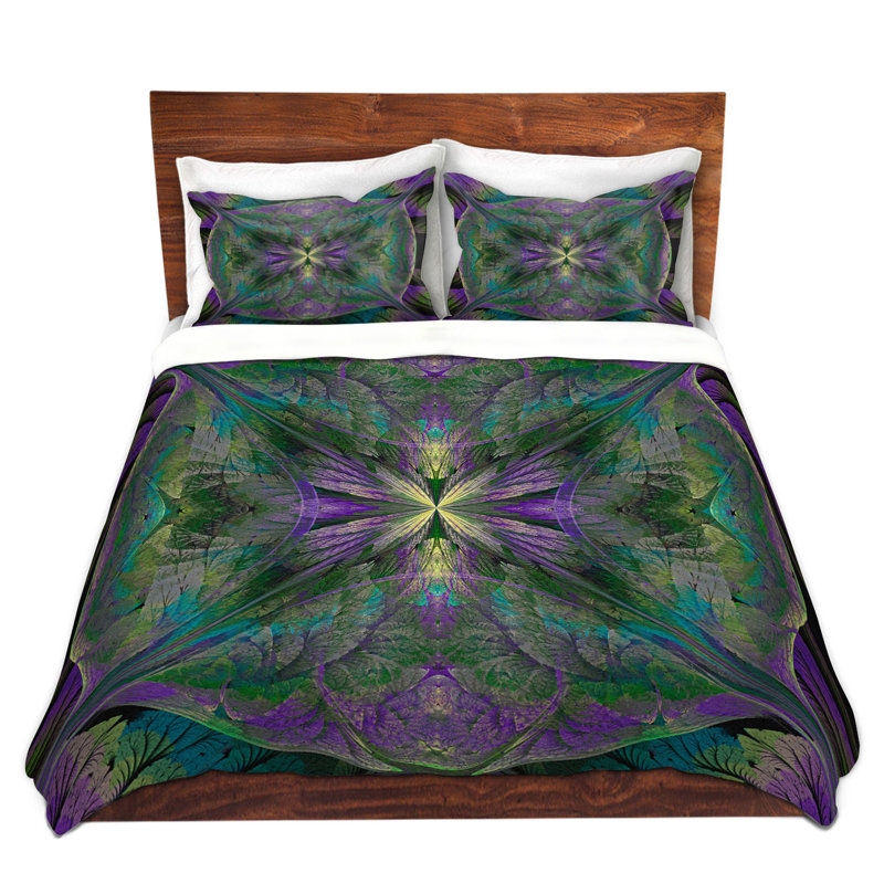 Ensemble de housse de couette jade feuilley mandala, 1 housse simple + 1 taie standard, Mauve / Vert / Bleu