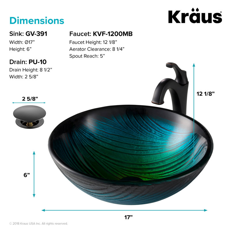 Nature Series Glass Circular Vessel Bathroom Sink with Faucet, Matte Black