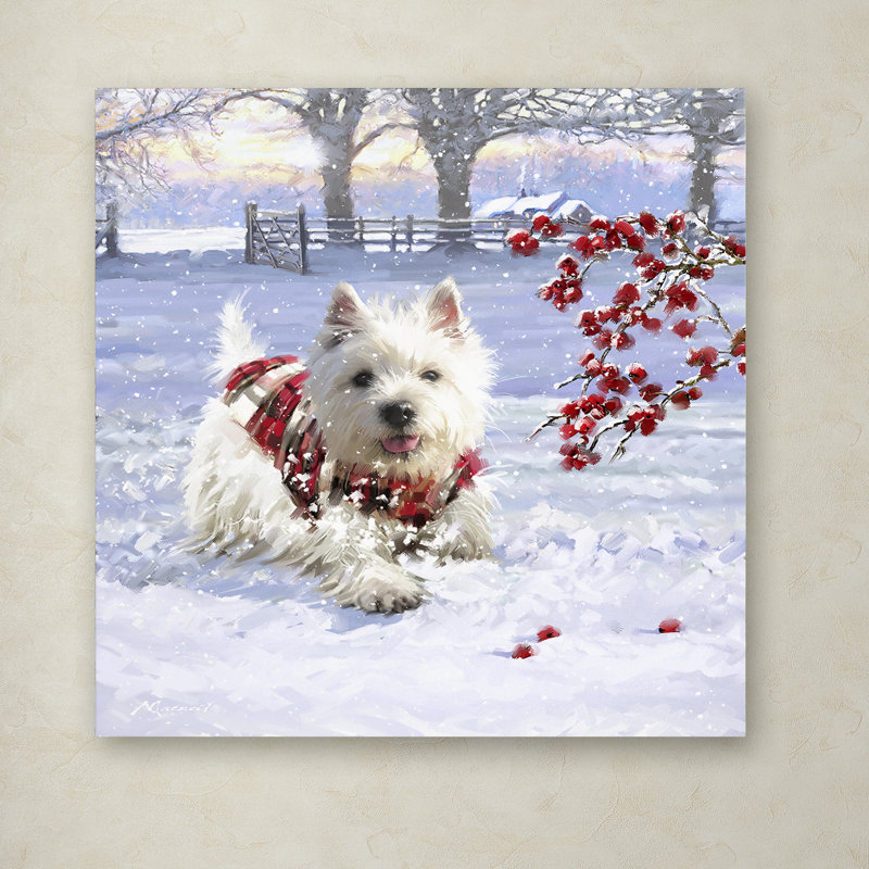 « westie fun », reproduction sur toile, H 14 po x l 14 po x P 2 po