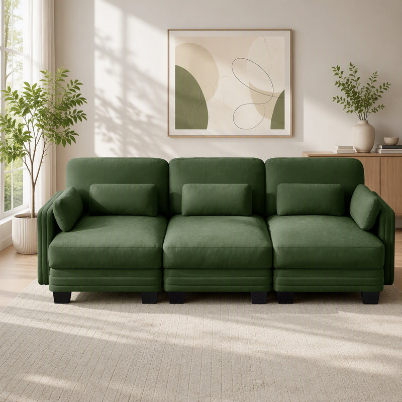Canapé modulaire modulaire avec capitonnage, 3 places, Chenille verte