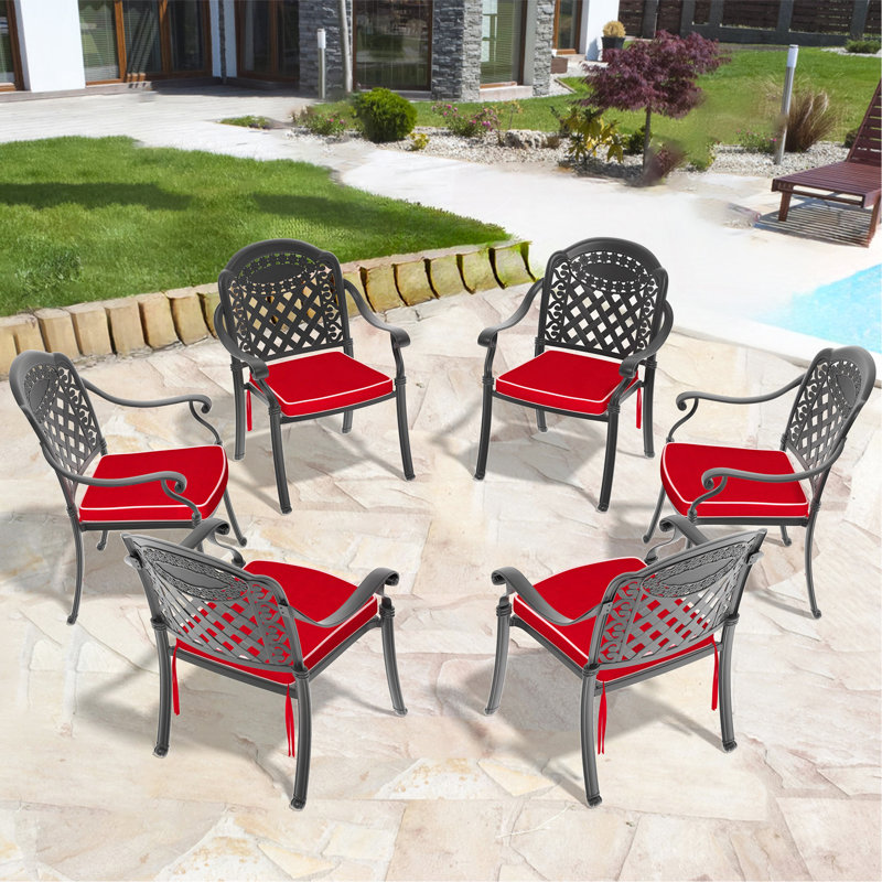 Chaise de patio en aluminium 6PCS avec structure noire et coussins rouges