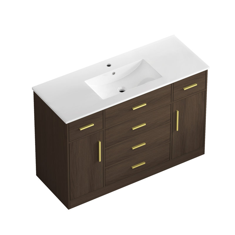 Meuble-lavabo 48 po avec rangement abondant, Marron foncé