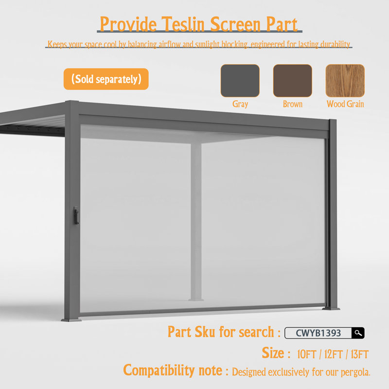 Aluminum Pergola with Louvered Canopy, Dark Gray, 10 Ft. x 10 Ft.	