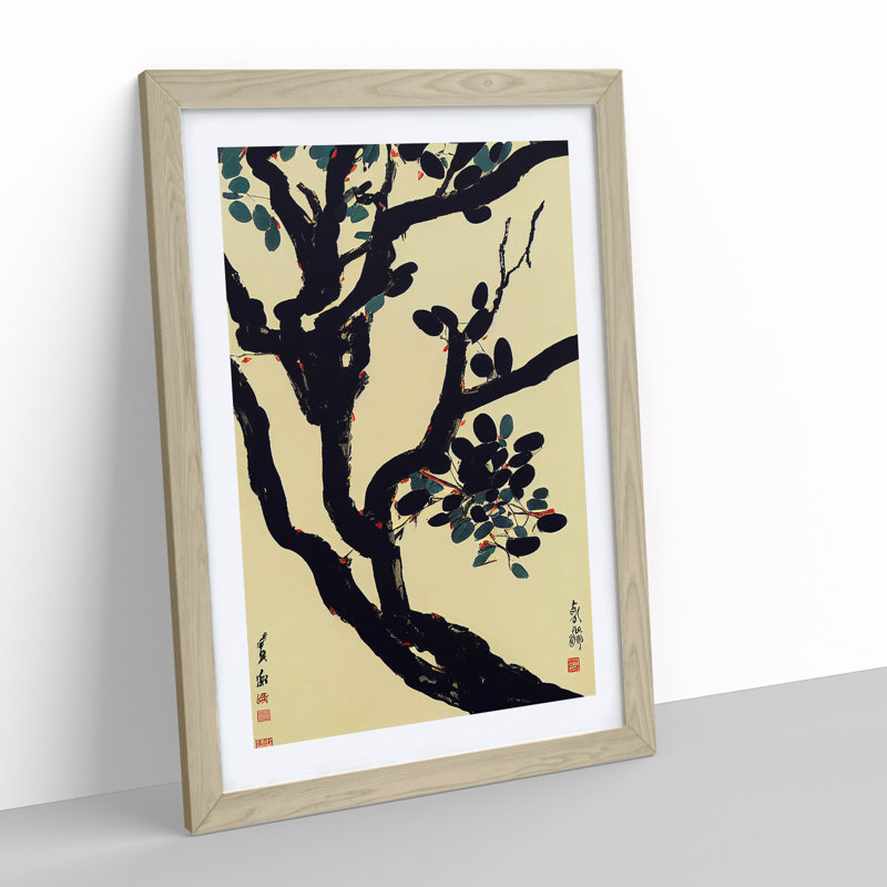Japanese Tree - Single Picture Frame Print, 64cm H x 46cm W x 2cm D, Oak
