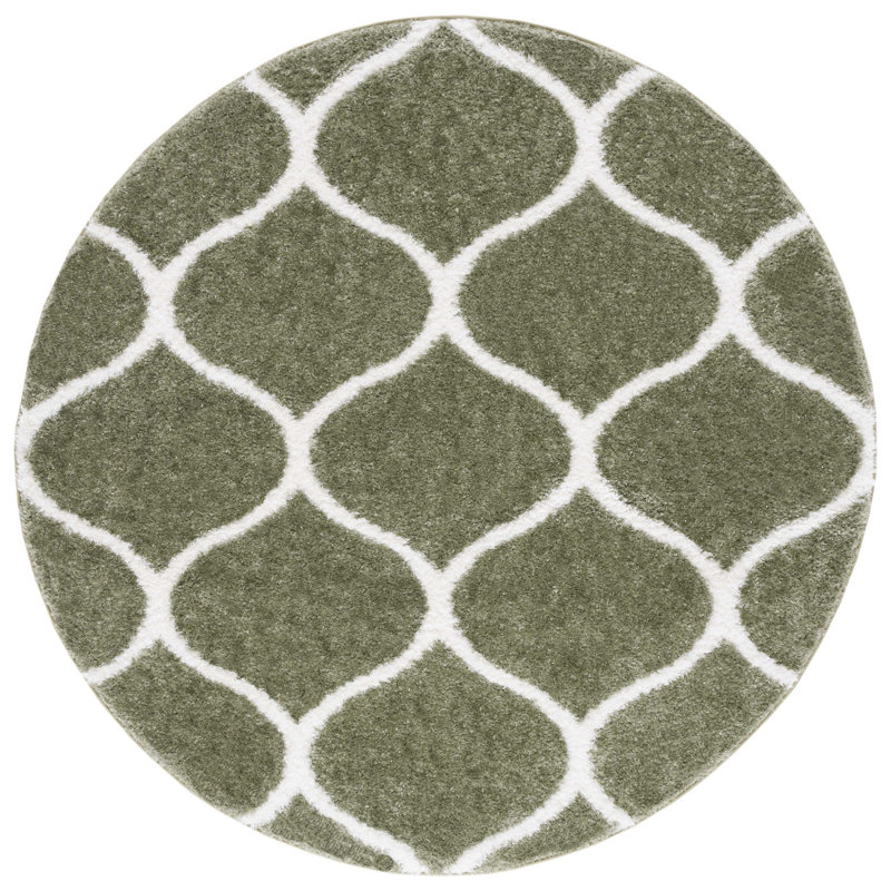 Tapis sauge / blanc Farhanaz, Rond 6 pi 7 po