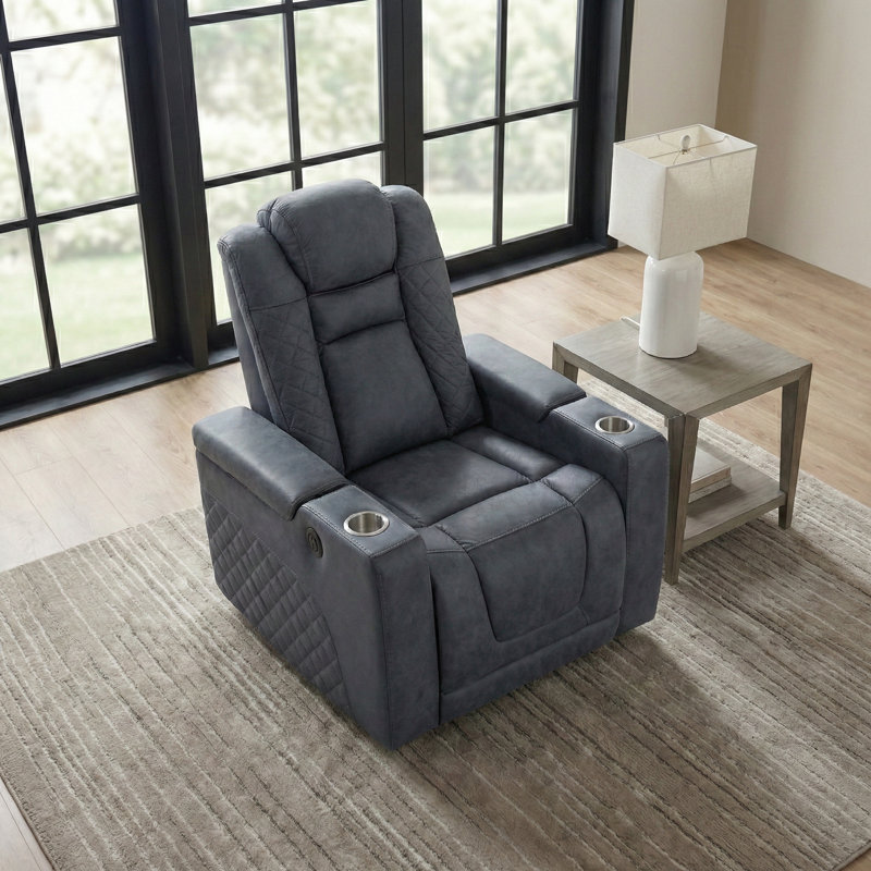 Fauteuil de cinéma inclinable électrique en cuir Joris avec rangement et porte-gobelets