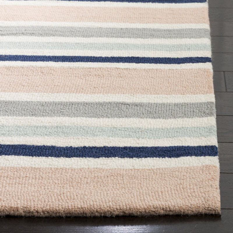 Kruetzen Striped Handmade Tufted Wool Ivory/Orange Area Rug, Rectangle 3' x 5'