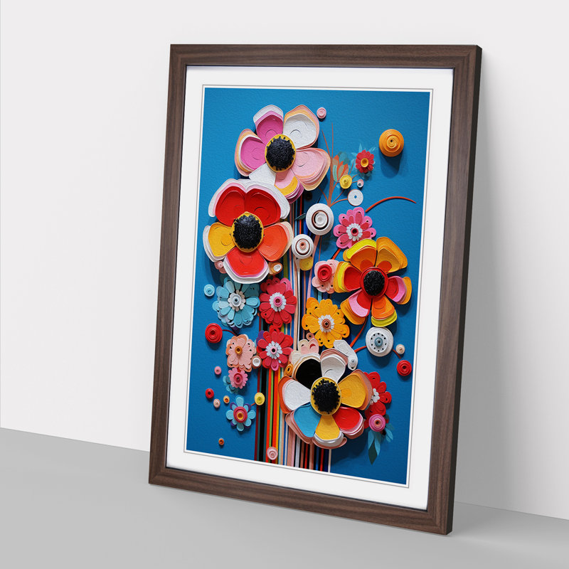 Floral Art Constructivism Art - Framed Print, 34cm H x 25cm W, Walnut Framed