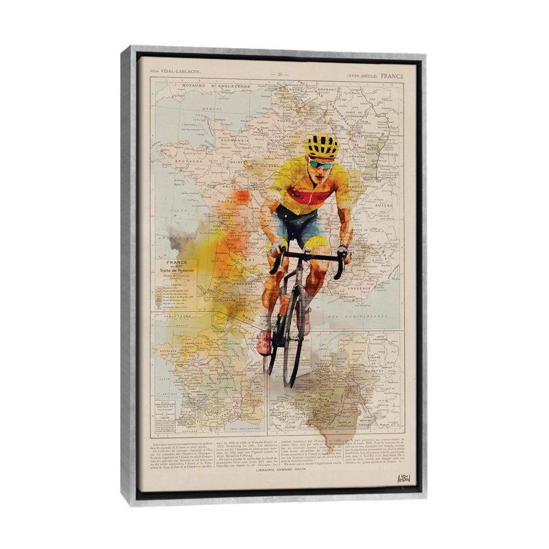 Tour de France, aquarelle, Toile argentée avec cadre flottant, Pas de tapis, H 48 po x l 32 po x P 1,5 po