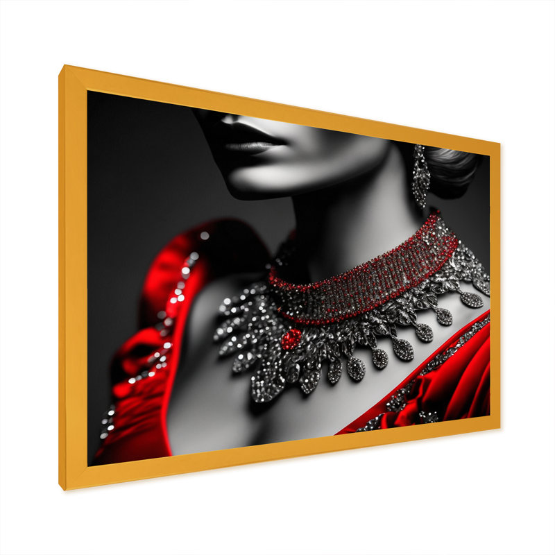 «Neric Portrait Of A Red Ruby Glamourous Lady», reproduction sur toile, H 12 po x l 20 po x P 1 po, Encadrement doré