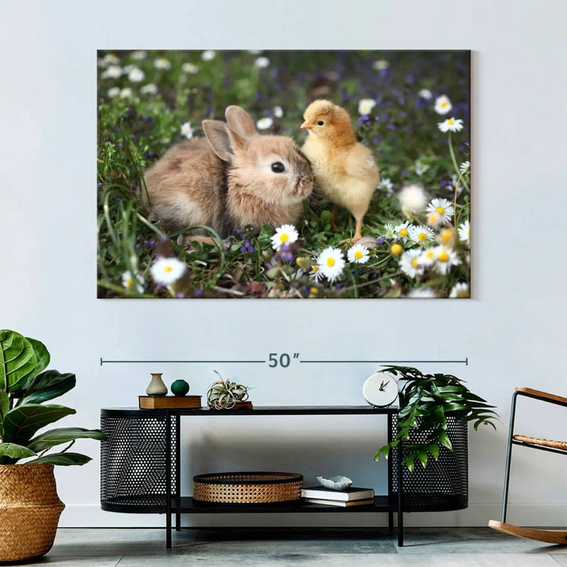 Cute Animals With Chamomile, 34" H x 51" W