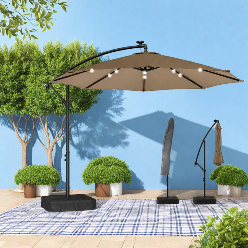Parasols de patio extensibles et durables, polyester brun clair, conception extérieure moderne