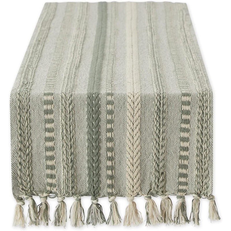 Elco Striped Table Runner, Green/Beige, 15" x 113""