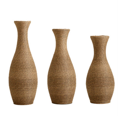 Three-piece Artificial Rattan Floor Vase Set Ideal for Living Room, Entrance or Hallway Decoration with Versatile Flower Arrangement Options
