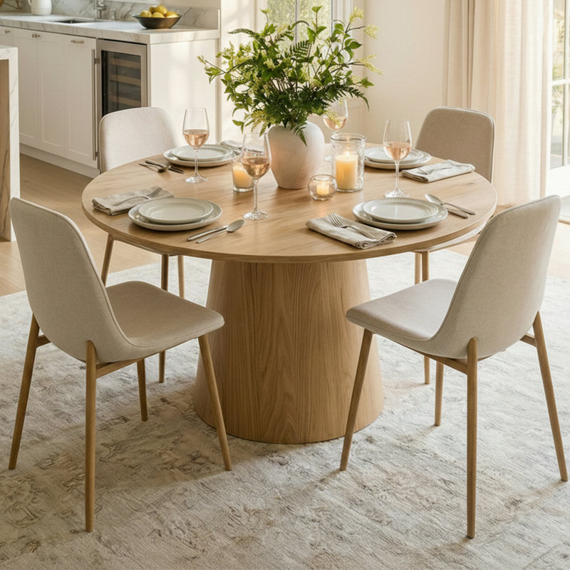 4 - Person Dining Table Sets With 52'' Round Table & 4 Upholstered Fabric Chairs