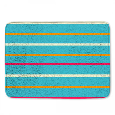 Turquoise Orange Pink Stripes Bath Mat
