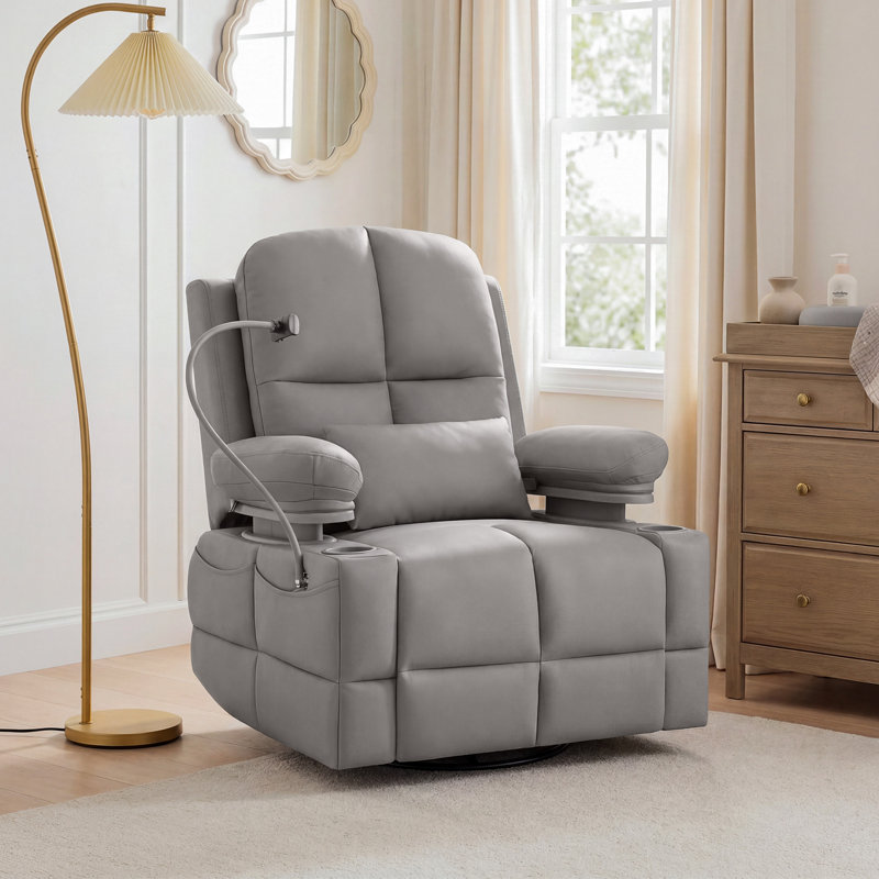 38.9" Power Swivel Nursery Glider With HugAssist Armrest,  Storage & Baby-Safe (BPA-Free), Gray