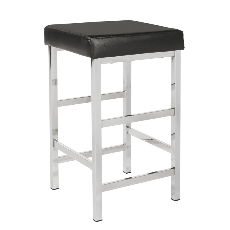 Fowey Upholstered Counter Stool with Metal Frame, Black, Counter Stool (26" Seat Height), Chrome