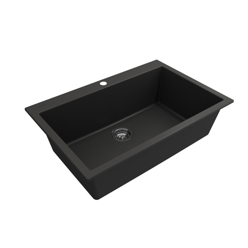 Campino 33'' L Single Basin Kitchen Sink, Matte Black