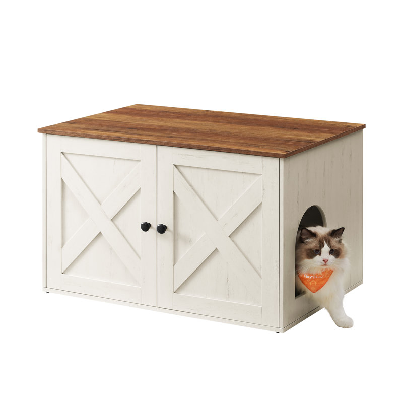 Litter Box Enclosure, Brown/White