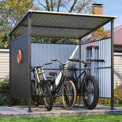 Pergola extérieure de 6 pi x 6 pi avec toit rigide, abri de jardin en métal et abri de rangement pour vélos, abri de patio robuste pour la cour, la terrasse, la pelouse, le barbecue et les animaux de compagnie