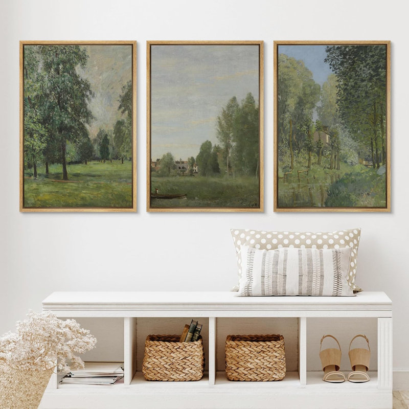 "Watercolor Emerald Green Forest", impression sur toile 3 pièces, Naturel, H 24 po x l 16 po x P 1,5 po
