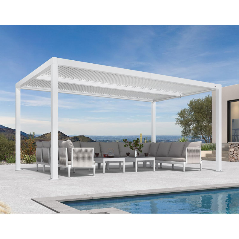 PURPLE LEAF Outdoor Louvered Pergola 10' x 16' White Aluminum Pergola Modern Shade Gazebo with 2 Independently Adjustable Rainproof Hardtop for Patio Garden Yard