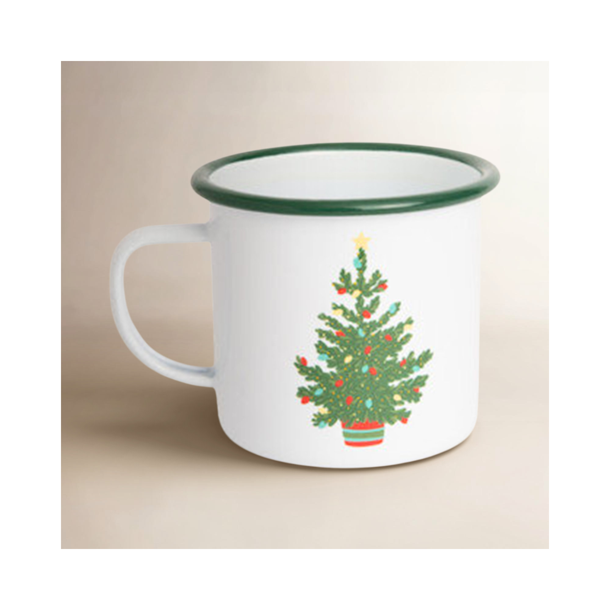 Crow Canyon Enamelware Helmsie x CCH Christmas Tree 16 oz Large Mugs, Green Rim