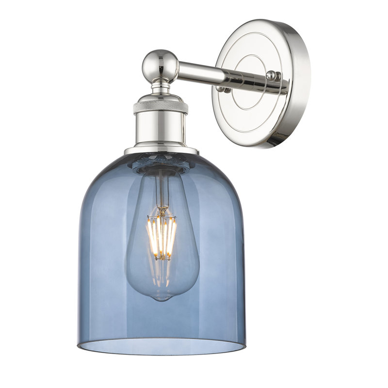 Applique murale 1 lumière 6 "Edison Allysson, Nickel poli, Bleu princesse
