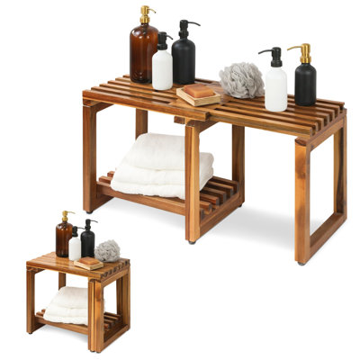 Tabouret de douche réglable de 29 po de longueur réglable et imperméable avec tablette de rangement pour les pieds à raser, le spa et le siège de bain dans la salle de bain (petit 29 po)