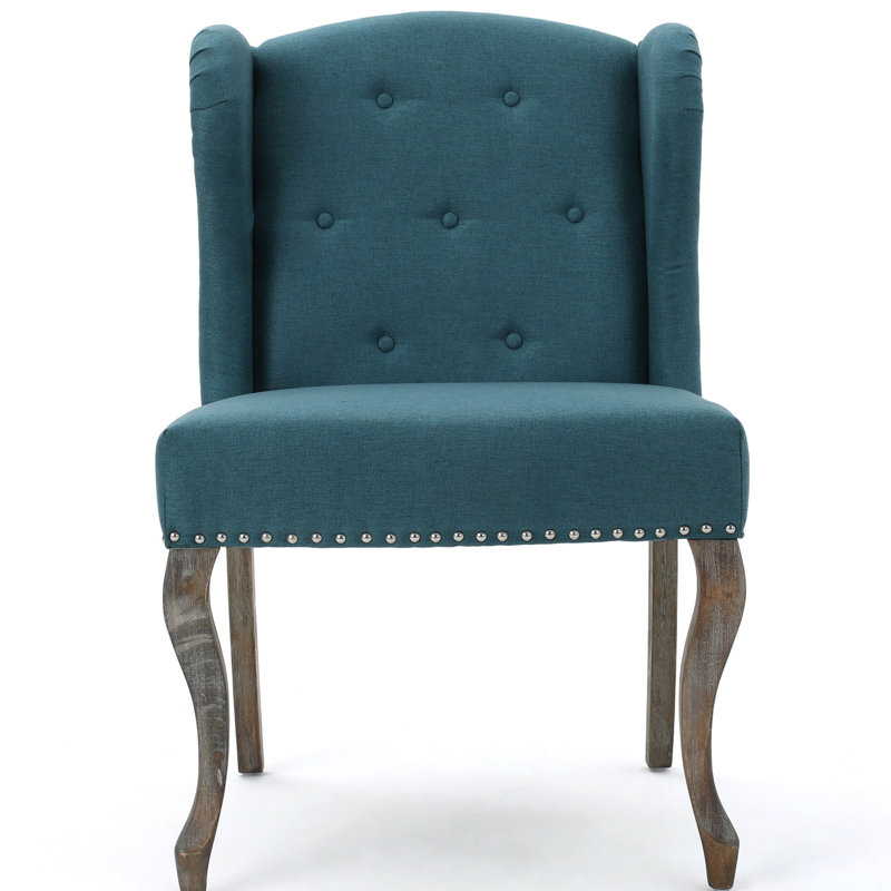 Chaise d'appoint en sarcelle avec bordure cloutée et tissu à oreilles capitonné