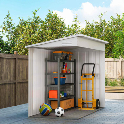 4' x 7.7' Metal Outdoor Storage Shed, Lean to Storage Shed, Garden Tool Storage House with Lockable Door and 2 Air Vents for Backyard, Patio, Lawn