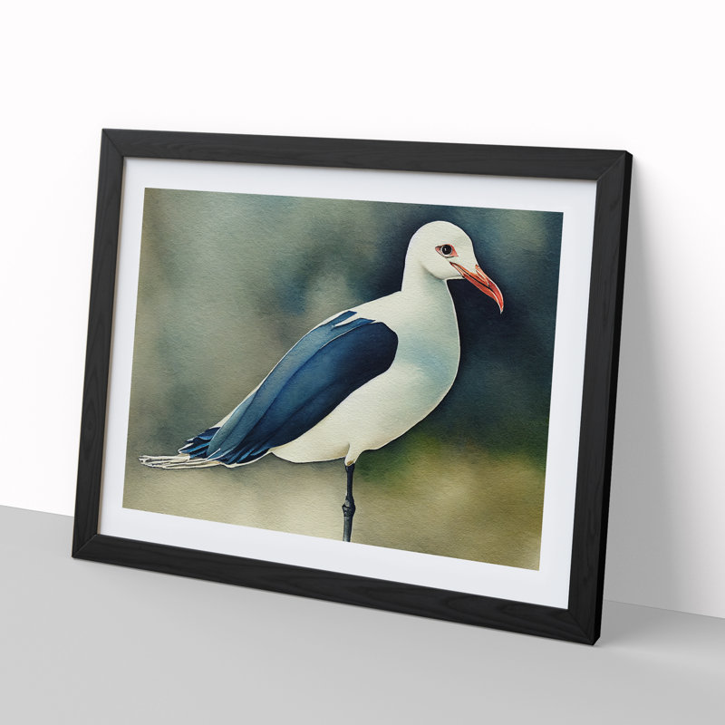 Watercolour Seagull Vol.3 - Single Picture Frame Print, Black, 46cm H x 64cm W