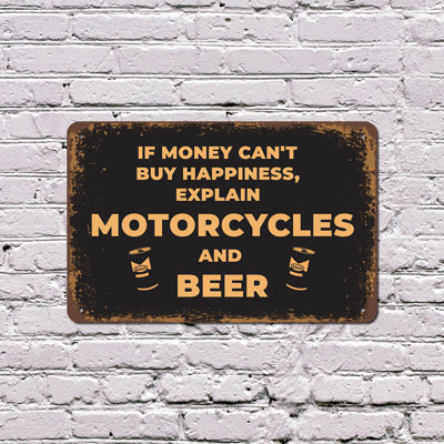 Enseigne en plastique 13 po x 20 po If If Impossible can Buy Happiness Explain Motorcycles & Beer
