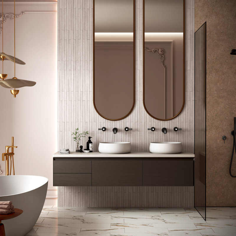 Lavabo vasque de salle de bain à surface solide en résine solide CASAINC, Blanc mat