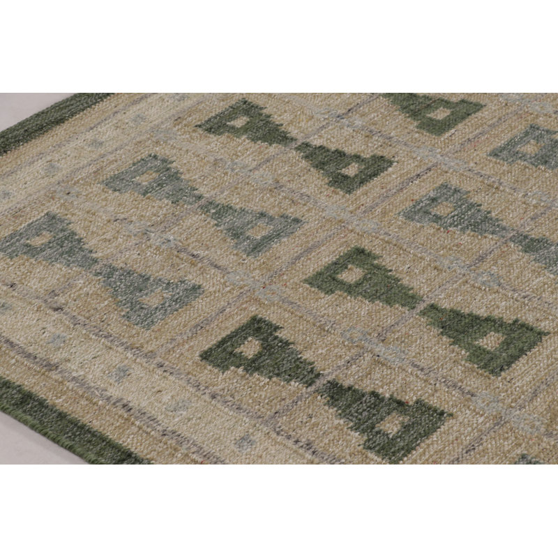 Scandinavian Wool Geometric Area Rug in Beige, Brown, Green